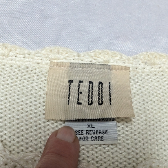 Vintage Teddi Embroidered Easter Basket Flower Cardigan Scallop Edge Grannycore - Picture 7 of 11